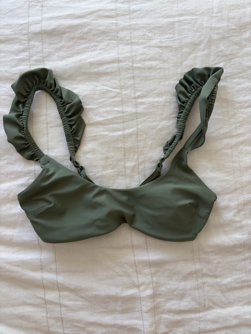 aerie sage green bikini top with ruched straps